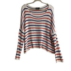Wooden Ships Striped Sweater Womens M L  Knit Cotton Acrylic Red Blue White
